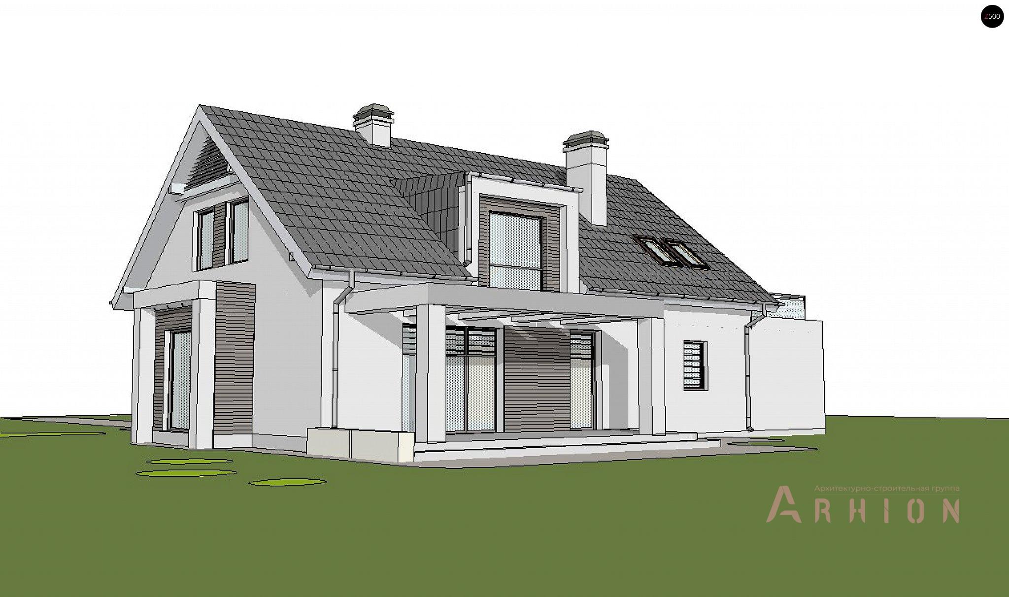 4. Проект одноэтажного дома в финском стиле с двускатной кровлей, Z236 GL2, площадью - 237 кв c мансардой, терассой, балконом, гаражом, эркером